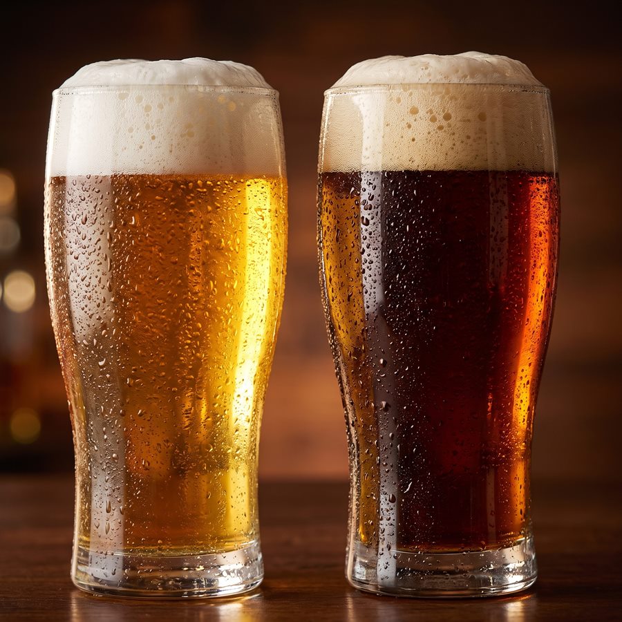 Dos schops de cerveza artesanal Koko: Golden dorada y Ámbar oscura